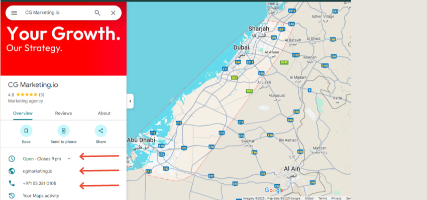 Google Business Profile screenshot of CG Marketing